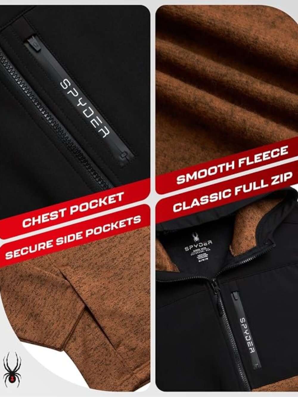 Spyder Men's Full Zip Fleece Hooded Jacket Performance Hiking Outdoor L, 23" PTP - Picture 5 of 16